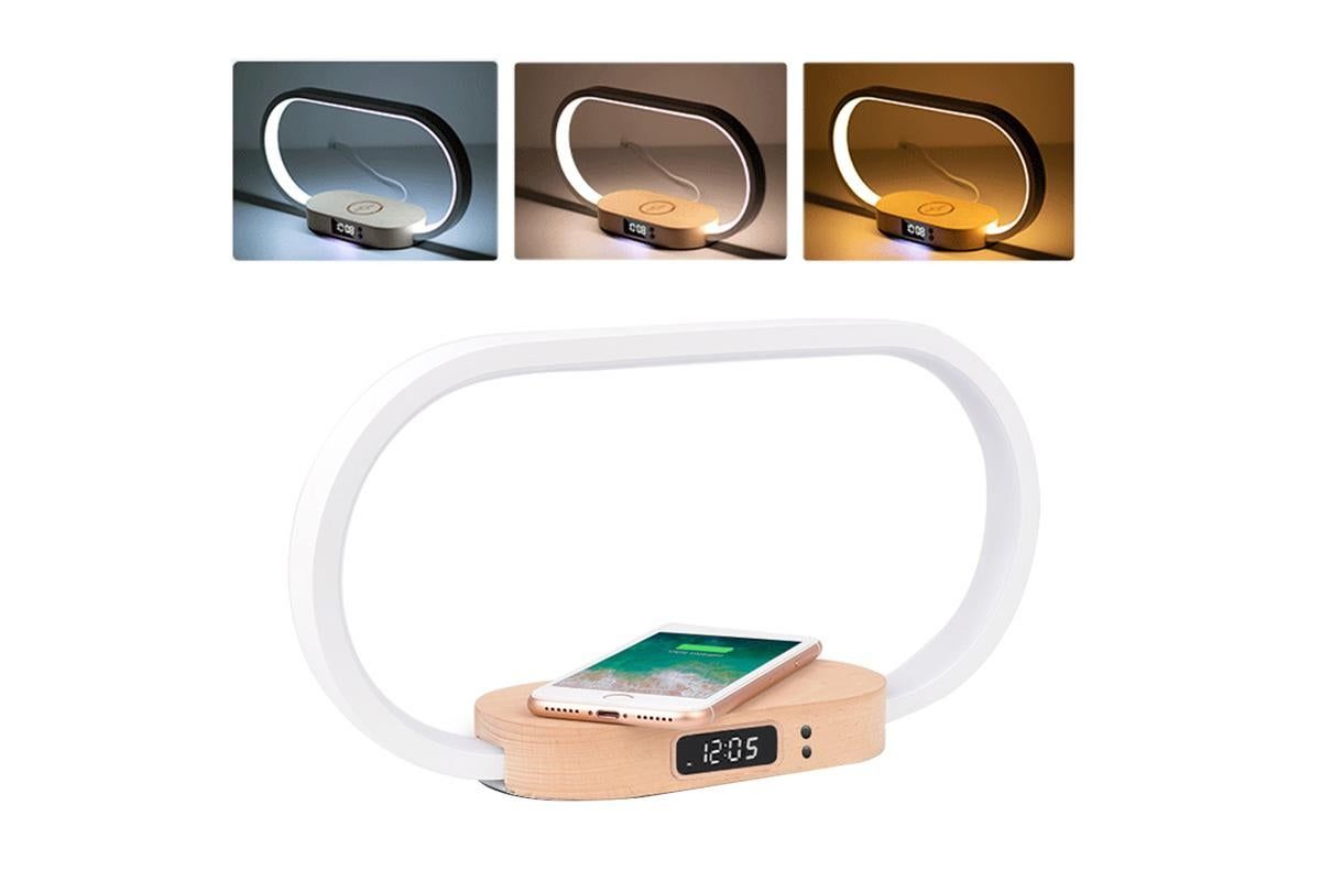 Bedside Lamp with Clock 10W Fast Wireless Charger USB Port Nightstand Touch Lamp - Image 1