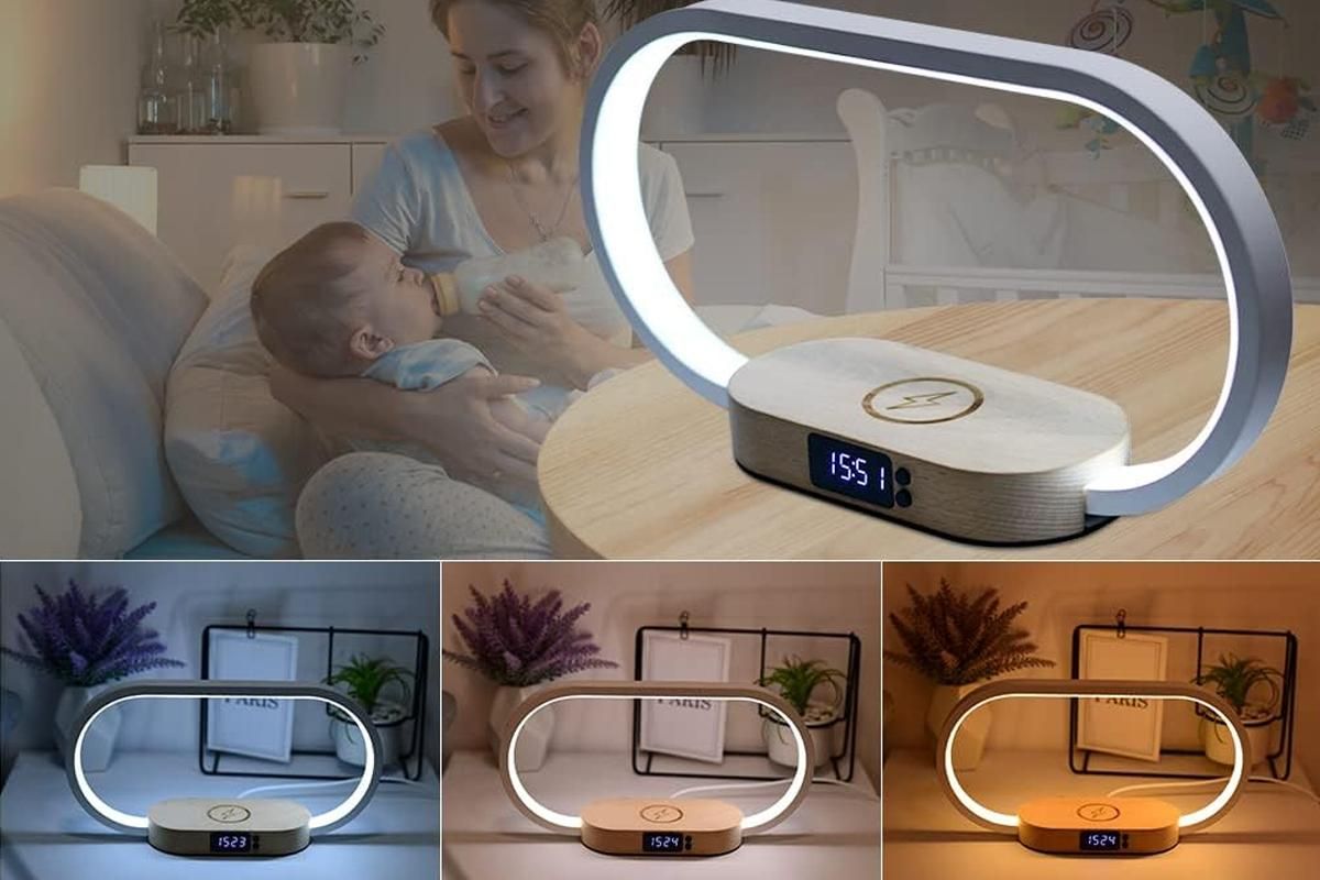 Bedside Lamp with Clock 10W Fast Wireless Charger USB Port Nightstand Touch Lamp - Image 6