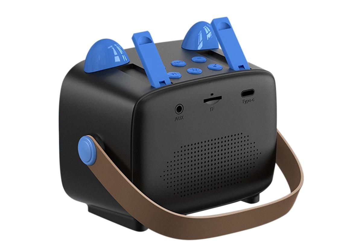 Mini Karaoke Machine Toys Gifts Portable MP3 Player with 2 Wireless Microphone - Blue - Image 4