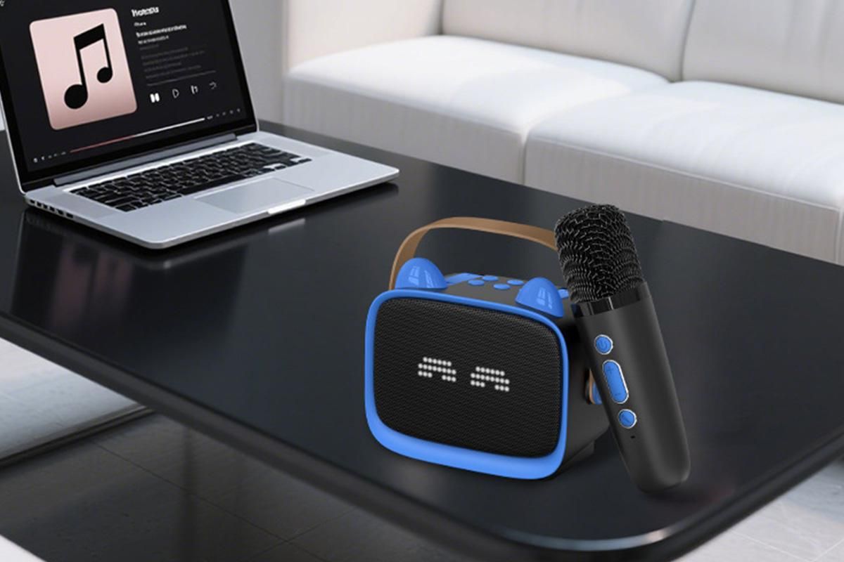 Mini Karaoke Machine Toys Gifts Portable MP3 Player with 2 Wireless Microphone - Blue - Image 5
