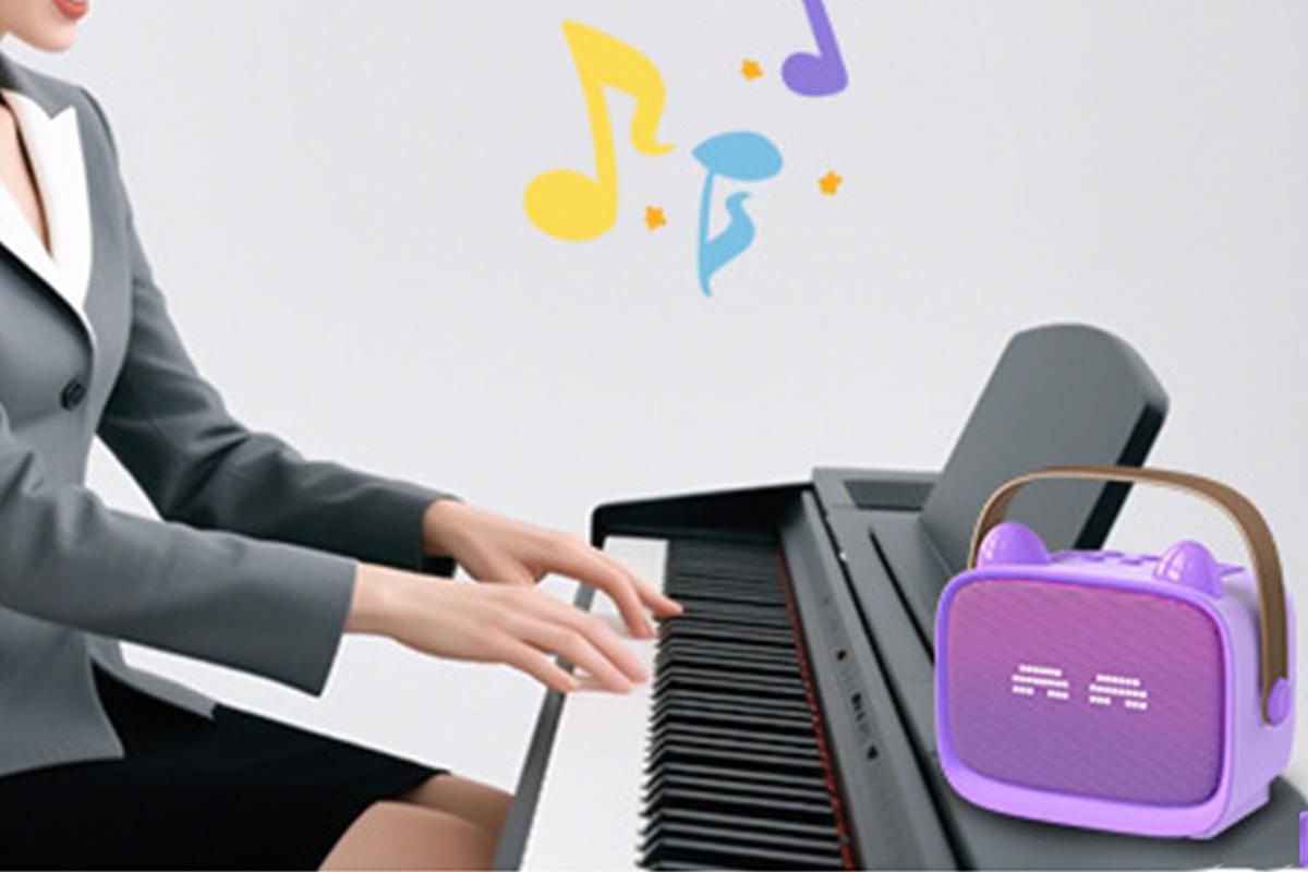 Mini Karaoke Machine Toys Gifts Portable MP3 Player with 2 Wireless Microphone - Purple - Image 4
