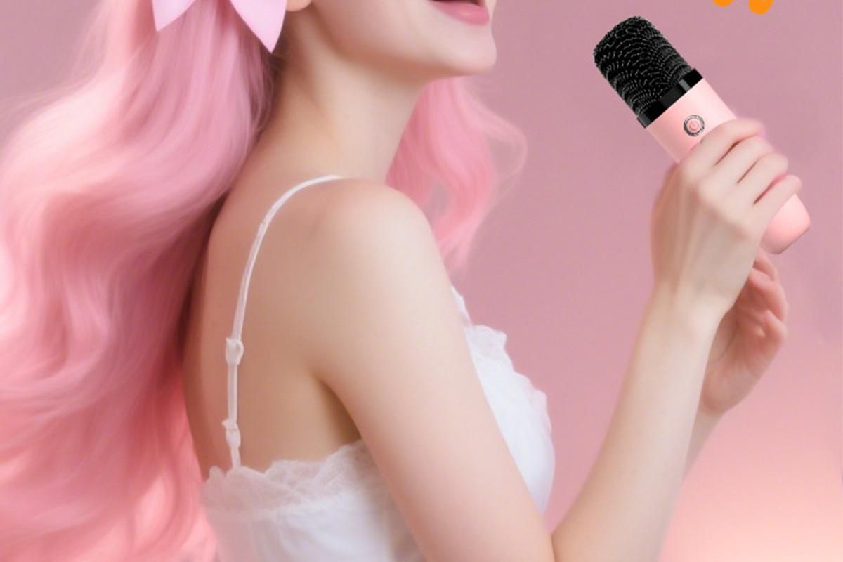 Mini Karaoke Machine Toys Gifts Portable MP3 Player with 2 Wireless Microphone - Pink - Image 7