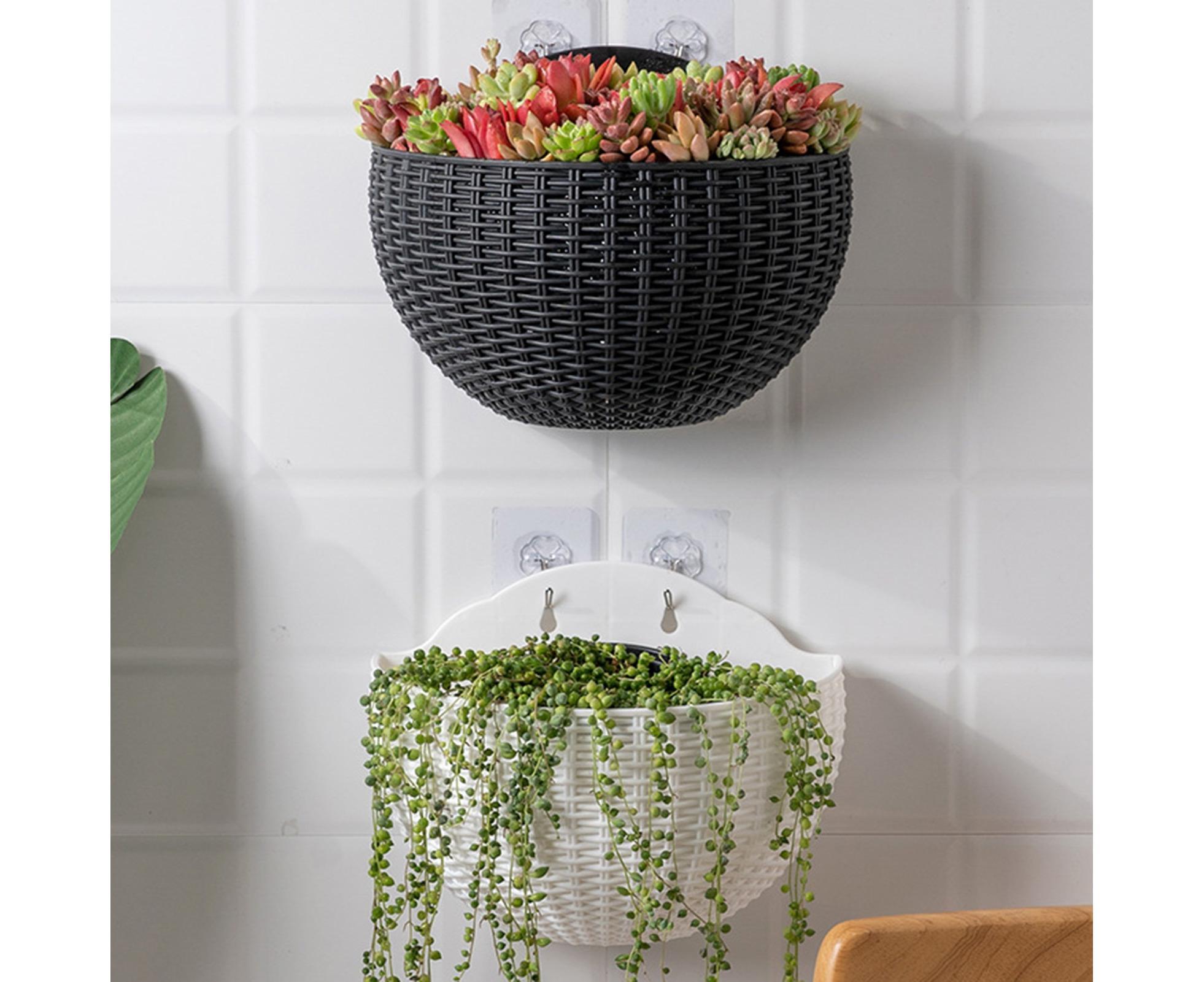 Flower Pot Exquisite Wall-mounted Plastic Wall Hanging Basket Flowerpot for Garden-Black - Image 2