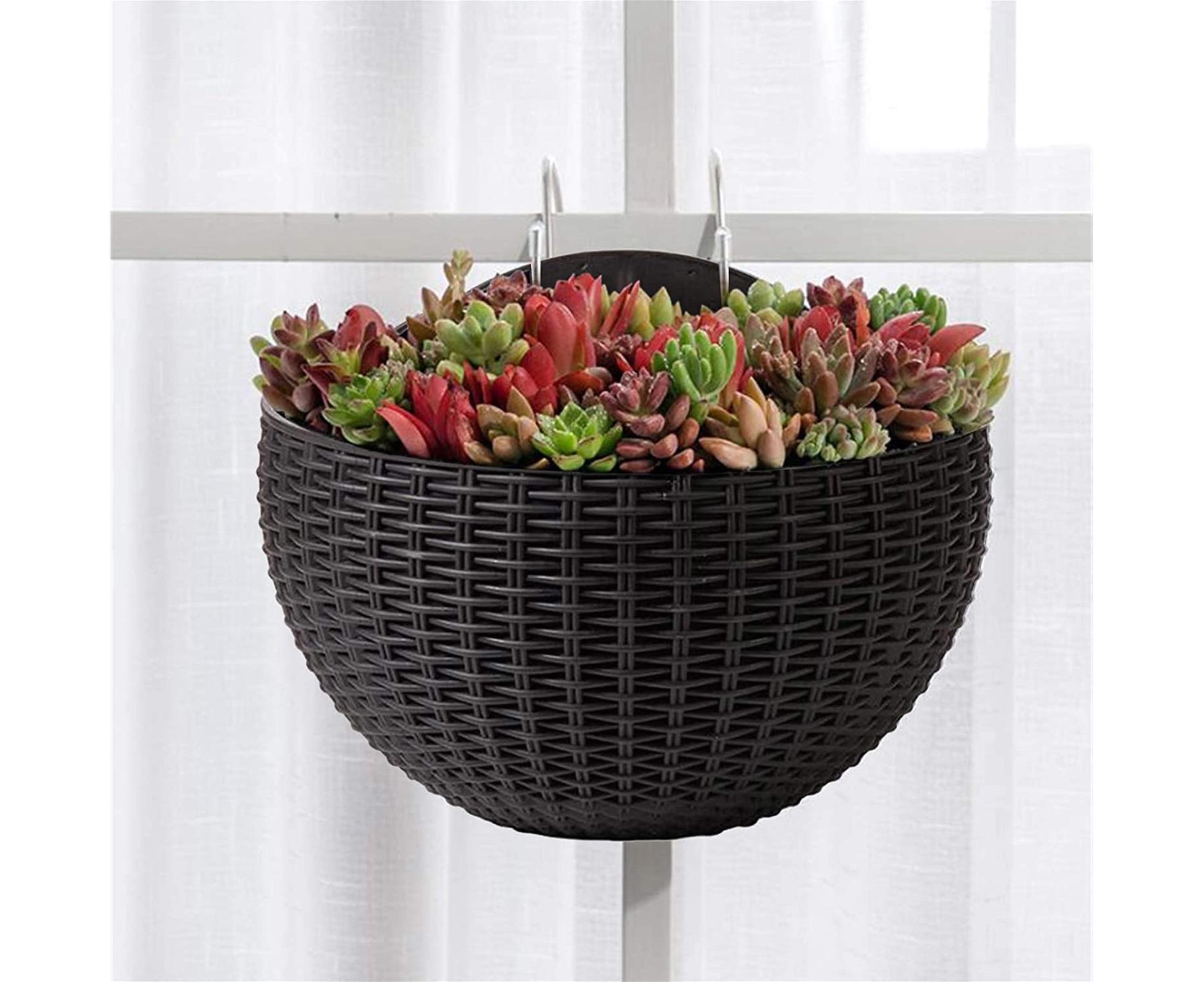 Flower Pot Exquisite Wall-mounted Plastic Wall Hanging Basket Flowerpot for Garden-Black - Image 3
