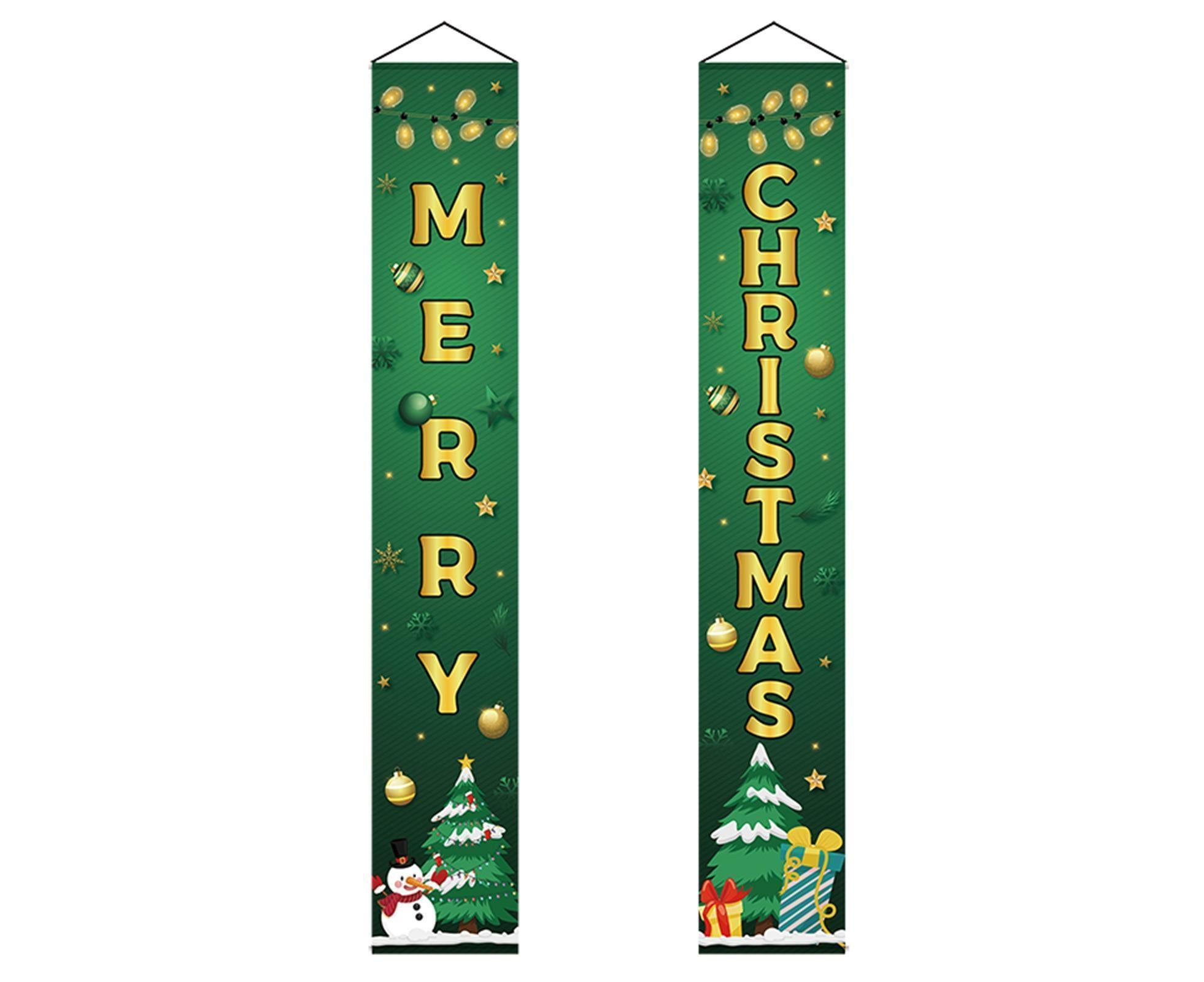 1 Pair Christmas Couplet Scene Layout Thicker Xmas Porch Sign Hanging Banner Party Supplies-Green - Image 1