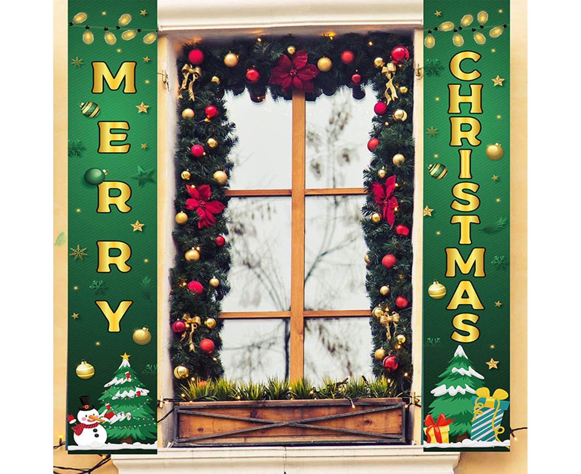 1 Pair Christmas Couplet Scene Layout Thicker Xmas Porch Sign Hanging Banner Party Supplies-Green - Image 3
