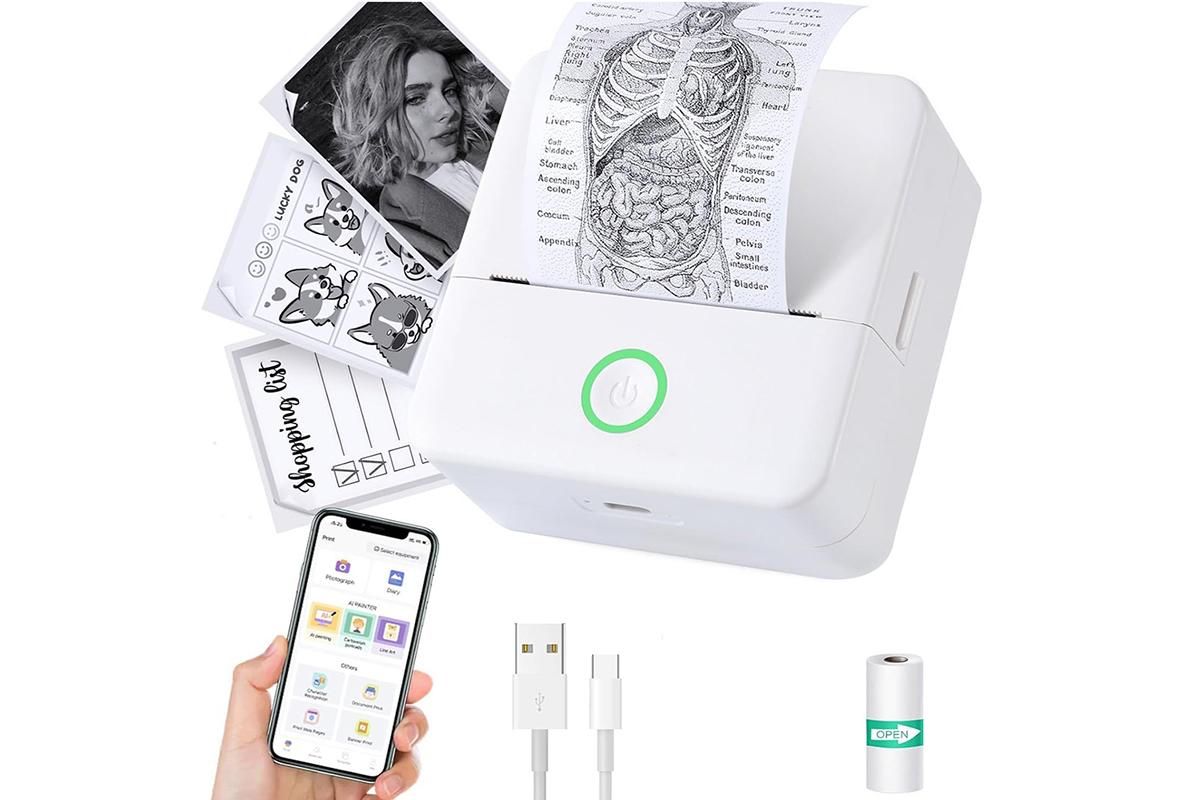 Thermal Mini Printer Mini Pocket Wireless Thermal Printer Bluetooth Photo Inkless Sticker Printer Compatible with iOS&Android - White - Image 1