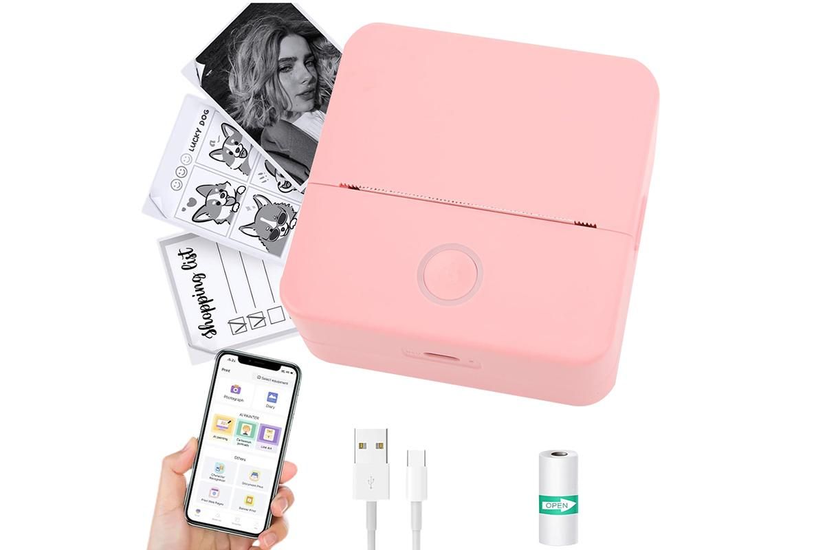 Thermal Mini Printer Mini Pocket Wireless Thermal Printer Bluetooth Photo Inkless Sticker Printer Compatible with iOS&Android - Pink - Image 1