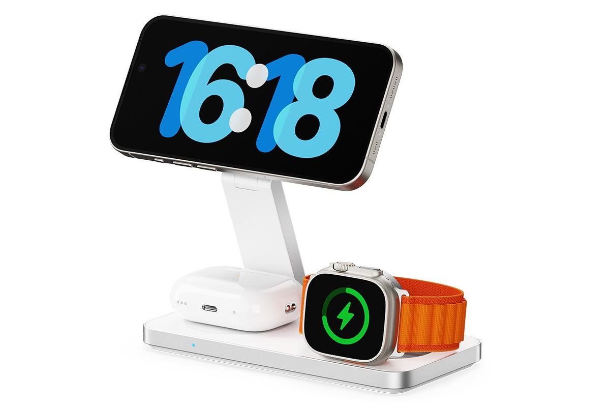 3 in 1 Charging Station for iPhone Wireless Charger Wireless Charger Dock for Apple Watch iPhone AirPods -White - Image 1