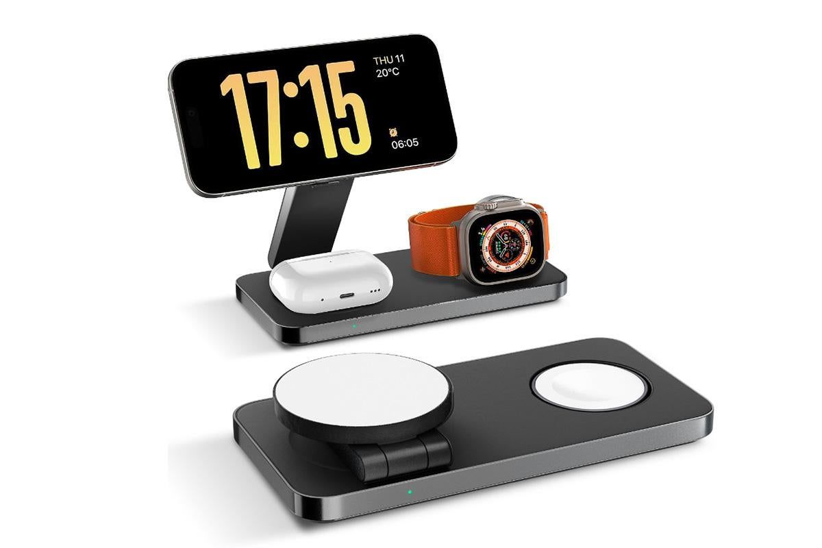 3 in 1 Charging Station for iPhone Wireless Charger Wireless Charger Dock for Apple Watch iPhone AirPods -Black - Image 1