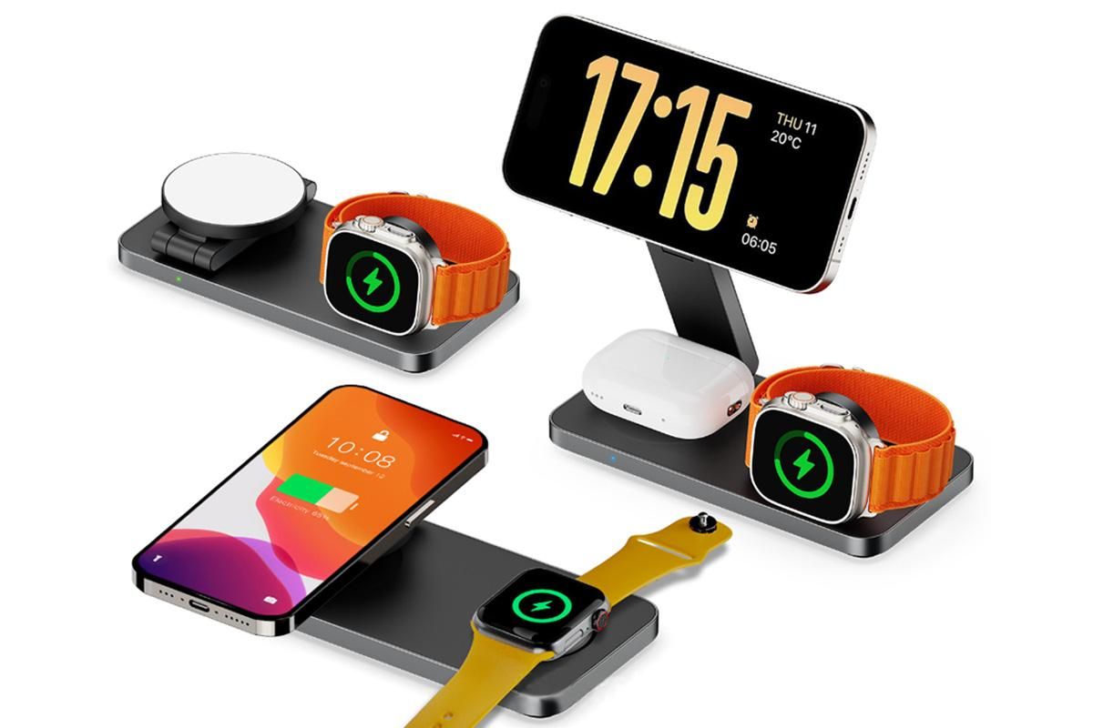 3 in 1 Charging Station for iPhone Wireless Charger Wireless Charger Dock for Apple Watch iPhone AirPods -Black - Image 4
