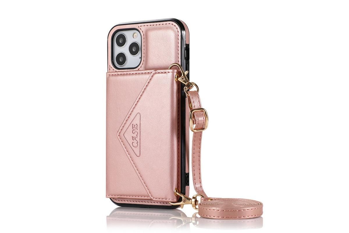 PU Leather Crossbody Phone Case Cover Wallet Card Holder for iPhone 13 Series -Rose Gold /iPhone13 Pro 6.1 - Image 2