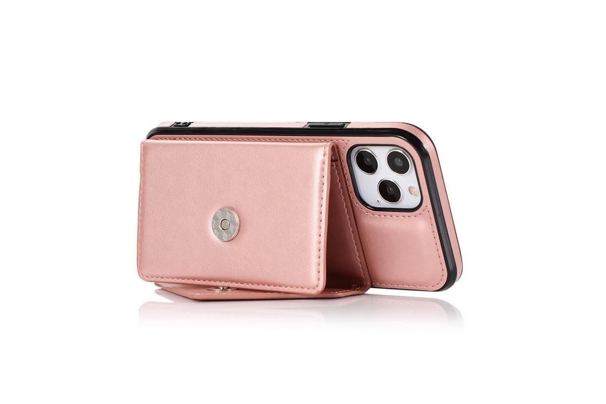 PU Leather Crossbody Phone Case Cover Wallet Card Holder for iPhone 13 Series -Rose Gold /iPhone13 Pro 6.1 - Image 3