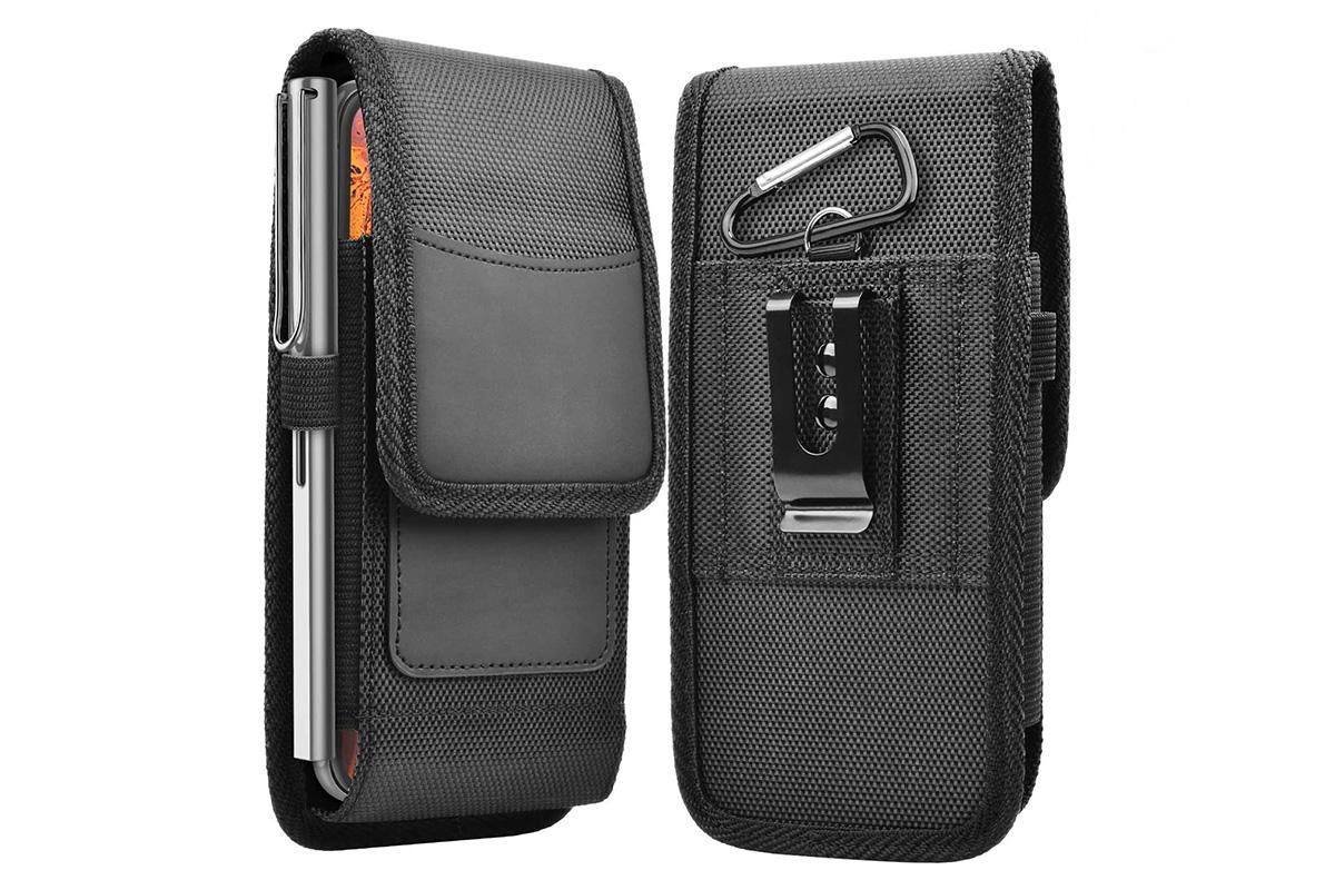 2Pcs Universal Black Oxford Cloth Phone Waist Pouch with Belt Clip and Card Holder Compatible with Most Smartphones - L - Image 2