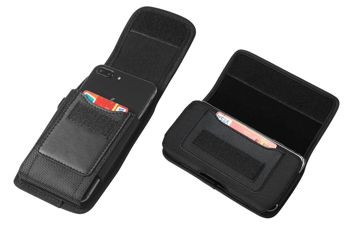 2Pcs Universal Black Oxford Cloth Phone Waist Pouch with Belt Clip and Card Holder Compatible with Most Smartphones - L - Image 3