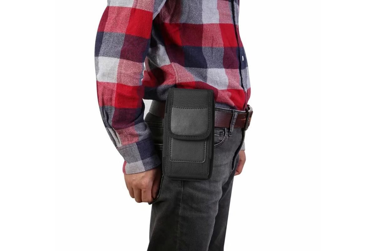 2Pcs Universal Black Oxford Cloth Phone Waist Pouch with Belt Clip and Card Holder Compatible with Most Smartphones - L - Image 4