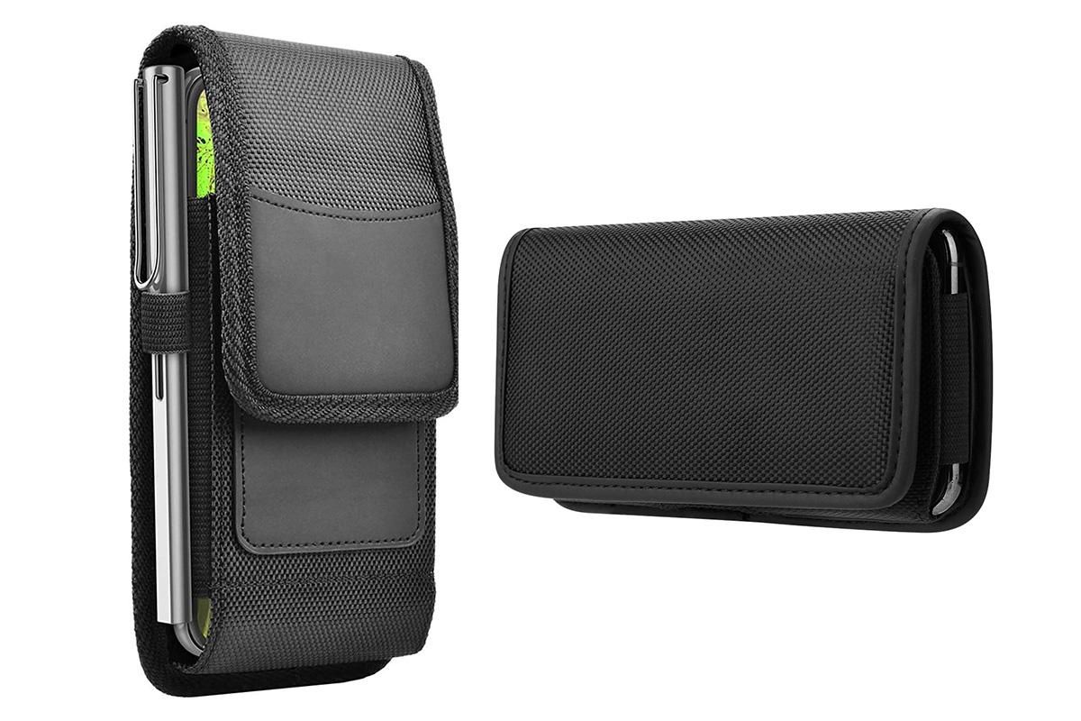 2Pcs Universal Black Oxford Cloth Phone Waist Pouch with Belt Clip and Card Holder Compatible with Most Smartphones - XL - Image 1