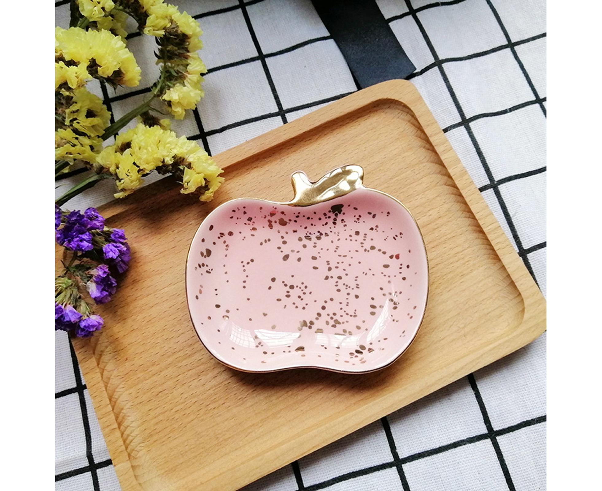 Jewelry Dish Cute Multi-purpose Ceramic Earrings Decorative Display Bowl for Indoor-Pink - Image 2