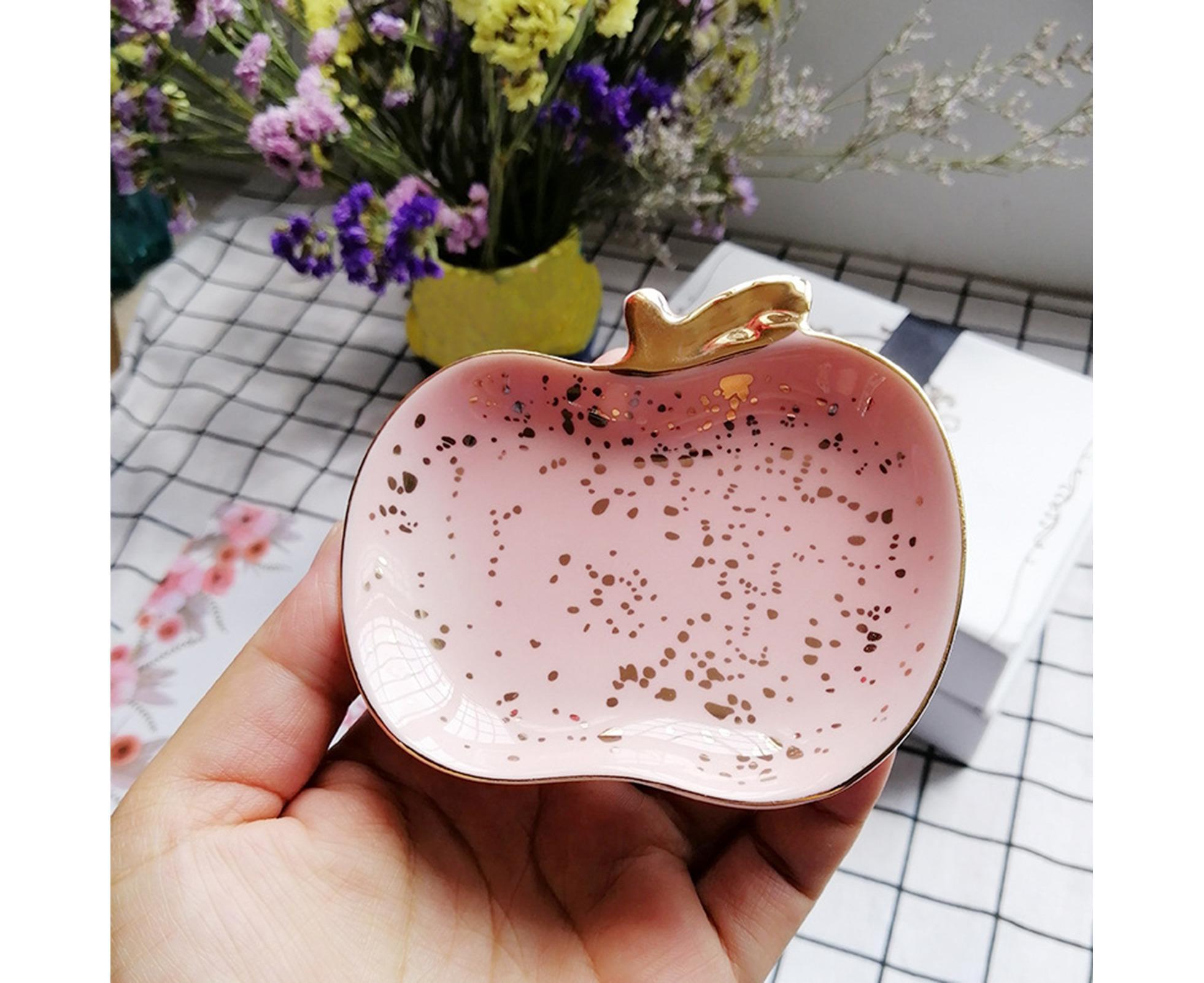 Jewelry Dish Cute Multi-purpose Ceramic Earrings Decorative Display Bowl for Indoor-Pink - Image 3
