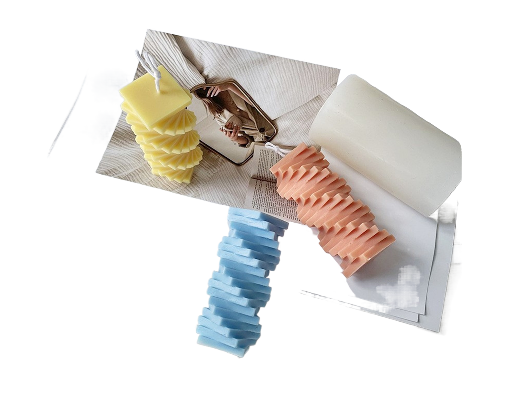 Candle Mold Non-stick DIY Silica Gel Rotating Cylinder Epoxy Resin Mold Home Ornament -White - Image 1