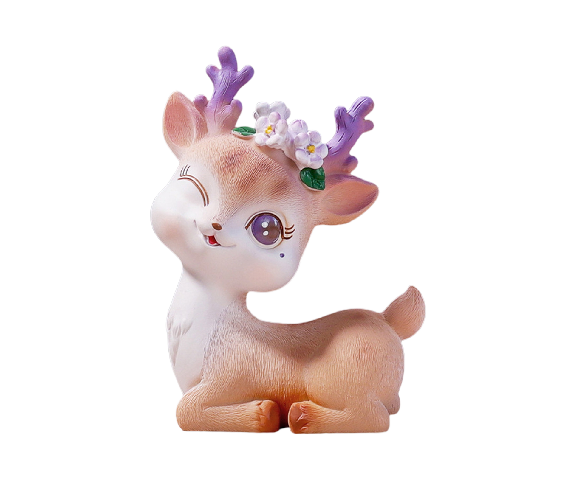 Cartoon Small Deer Resin Reindeer Craft Miniature Desktop Ornaments Car Decor- B - Image 1