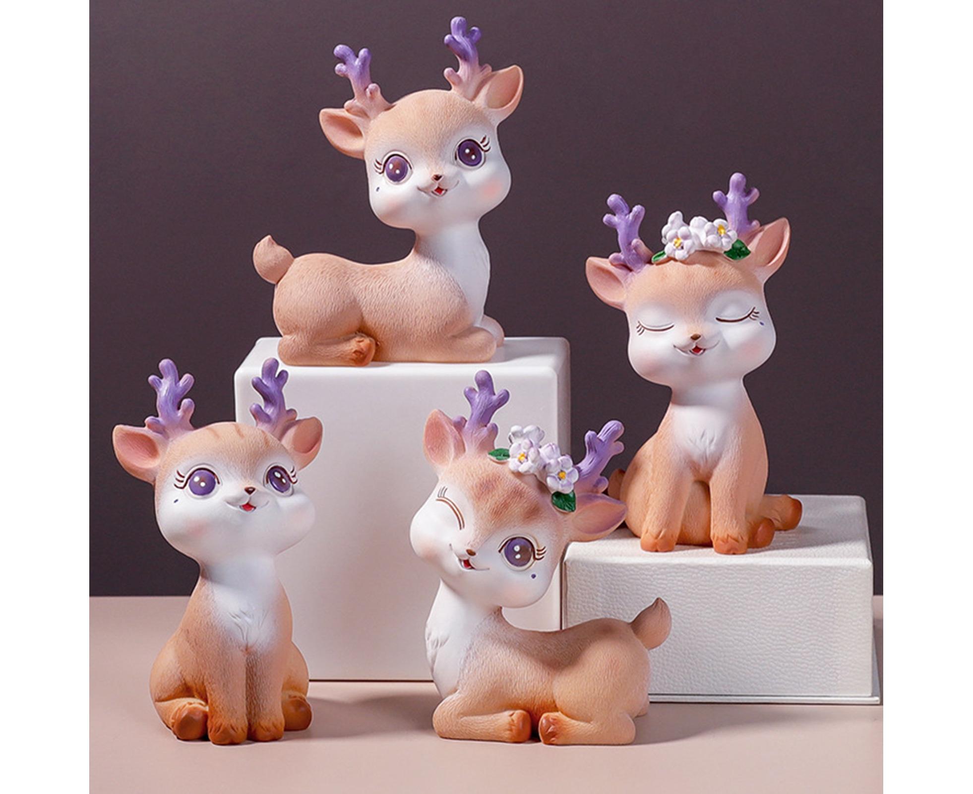 Cartoon Small Deer Resin Reindeer Craft Miniature Desktop Ornaments Car Decor- B - Image 2