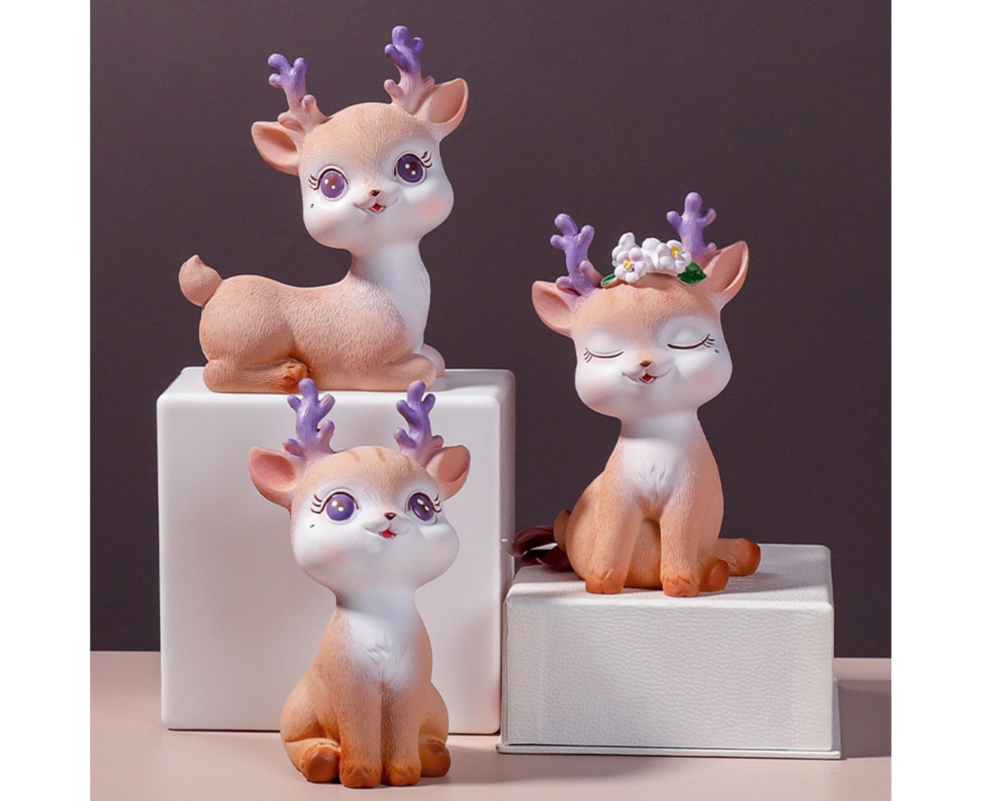 Cartoon Small Deer Resin Reindeer Craft Miniature Desktop Ornaments Car Decor- B - Image 4