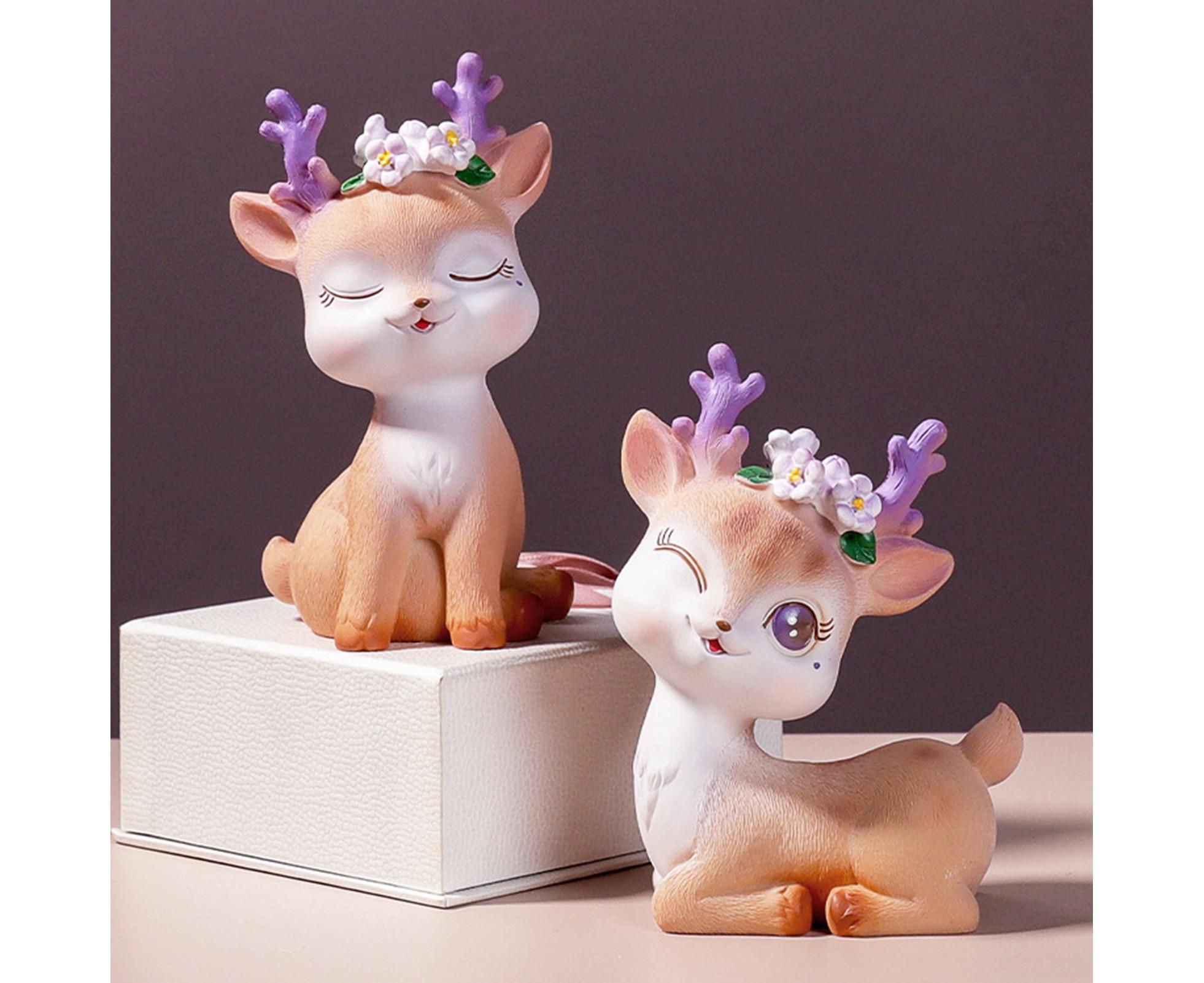 Cartoon Small Deer Resin Reindeer Craft Miniature Desktop Ornaments Car Decor- B - Image 5