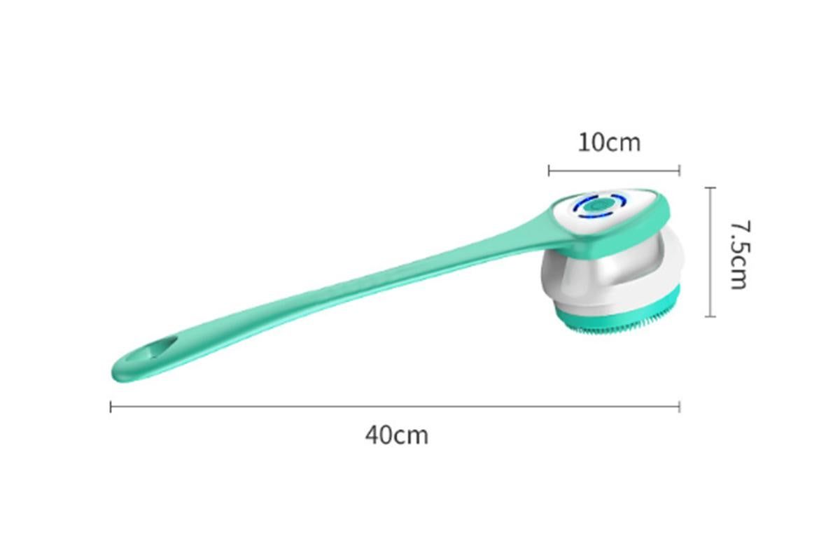 Electric Body Brush for Back with 5 Interchangeable Heads Long Handle for Spa Shower - Green - Image 4