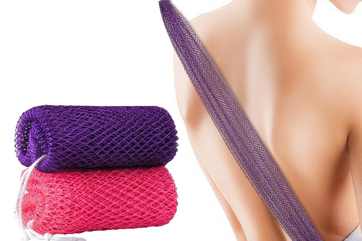 2PCS African Net Sponge Body Scrubber for Exfoliating and Bathing - Purple & Pink - Image 1