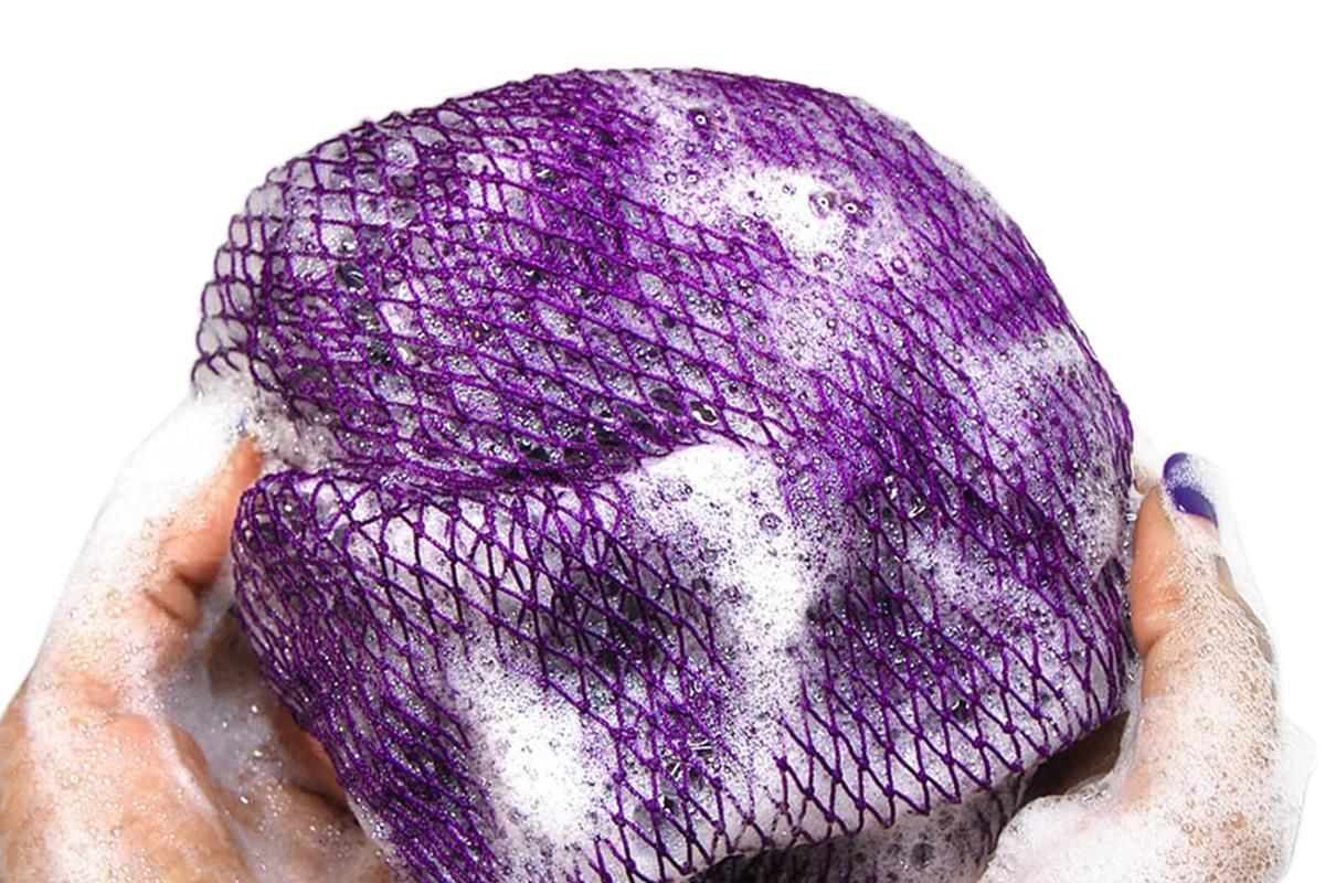 2PCS African Net Sponge Body Scrubber for Exfoliating and Bathing - Purple & Pink - Image 6