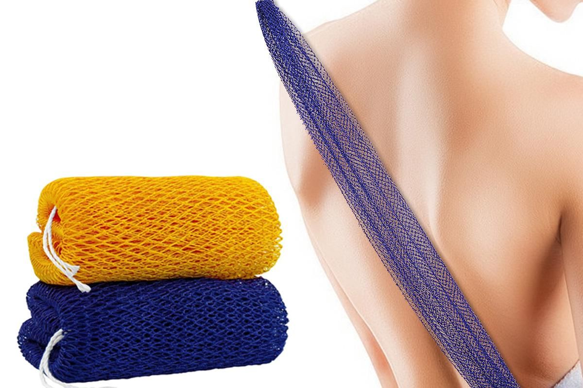 2PCS African Net Sponge Body Scrubber for Exfoliating and Bathing - Blue & Yellow - Image 1