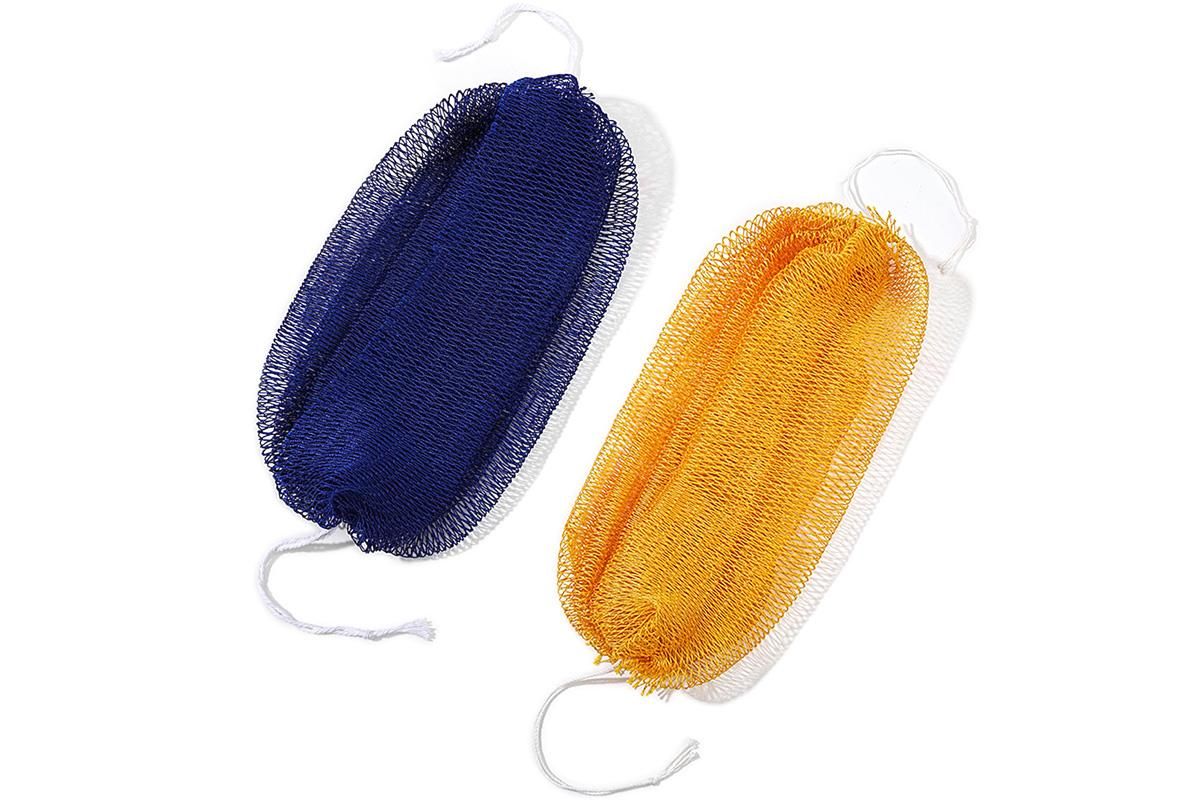 2PCS African Net Sponge Body Scrubber for Exfoliating and Bathing - Blue & Yellow - Image 2