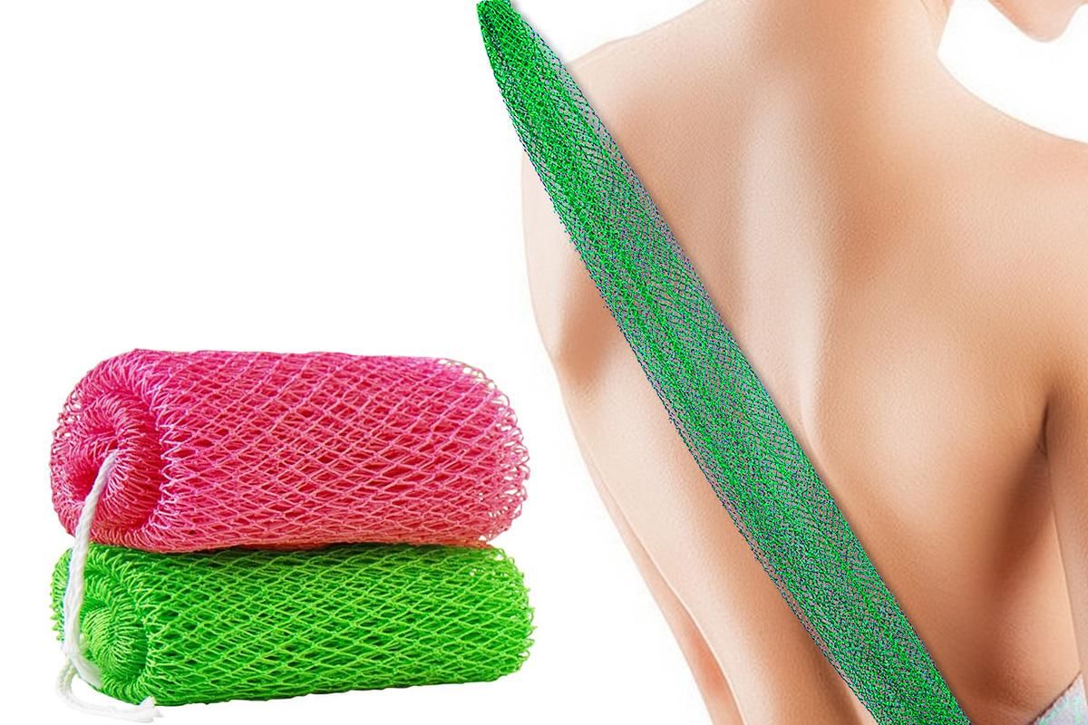 2PCS African Net Sponge Body Scrubber for Exfoliating and Bathing - Green & Pink - Image 1
