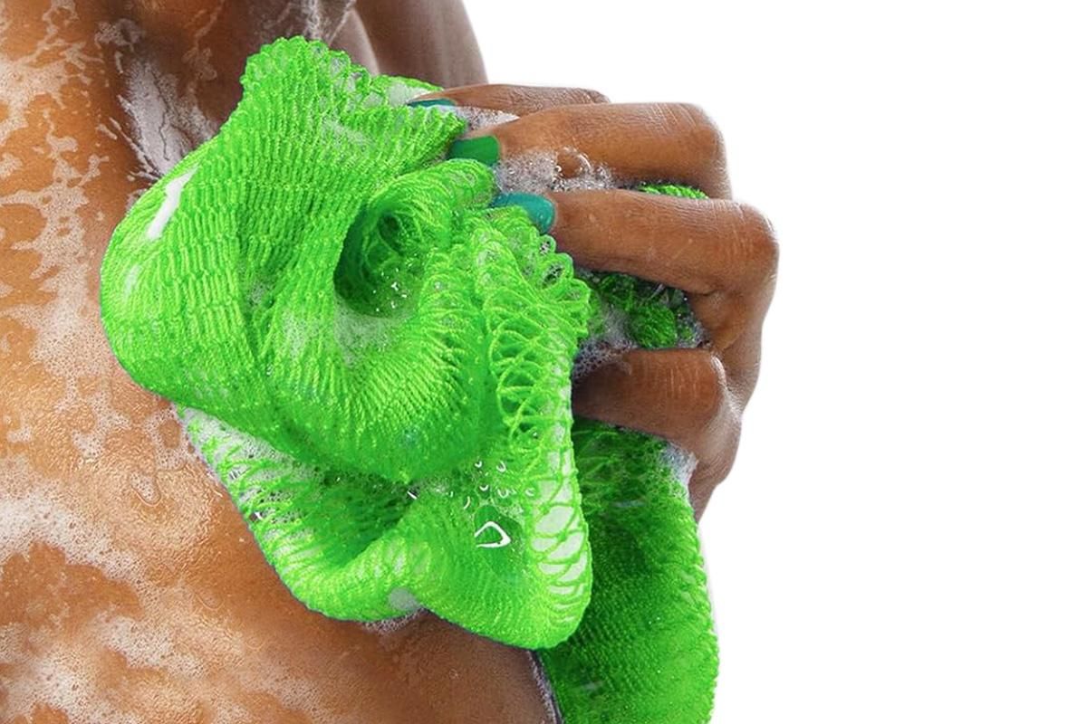 2PCS African Net Sponge Body Scrubber for Exfoliating and Bathing - Green & Pink - Image 4