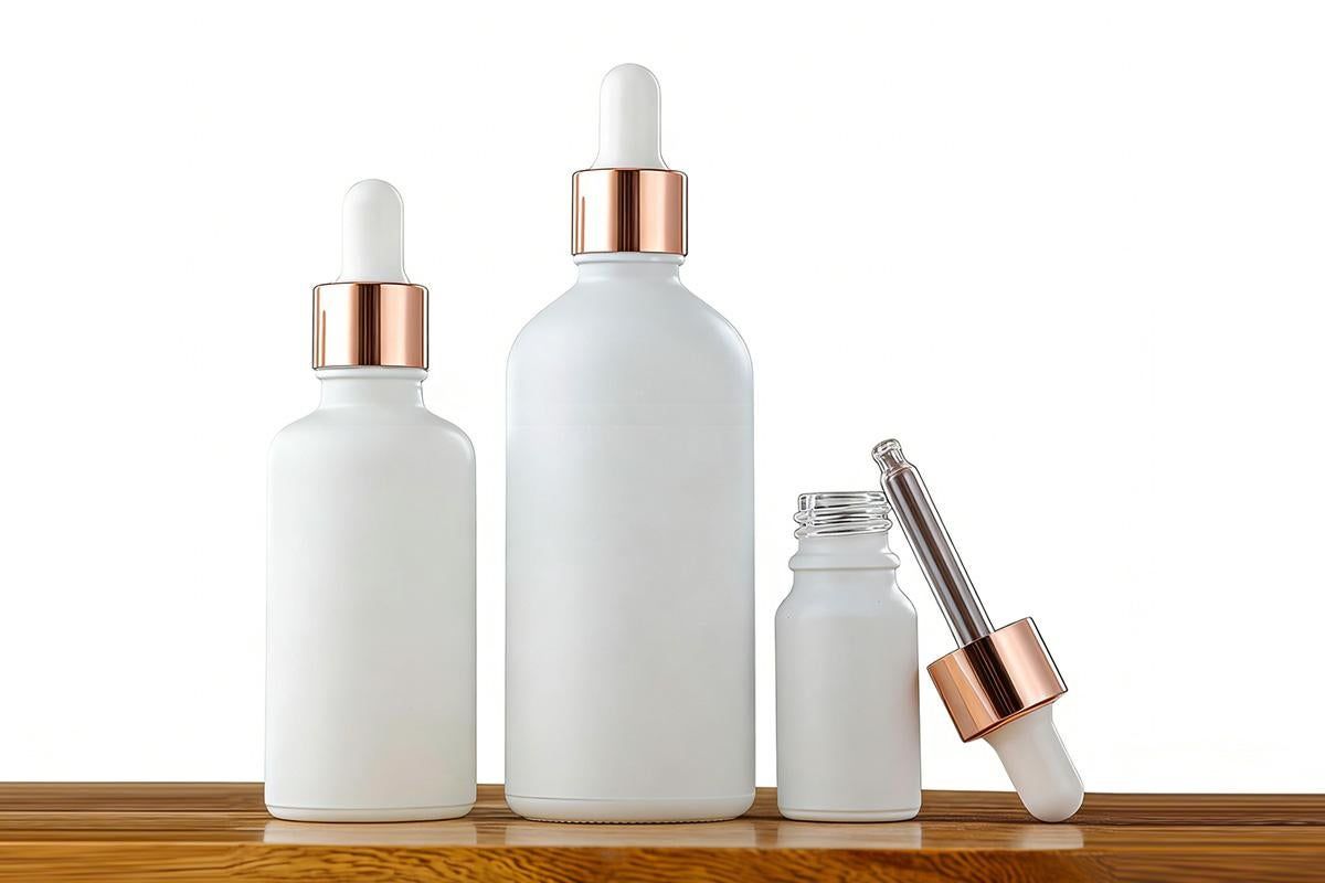 10 Pack Glass Dropper Bottles Rose Gold Caps for Essential Oils - 50ml - Image 4