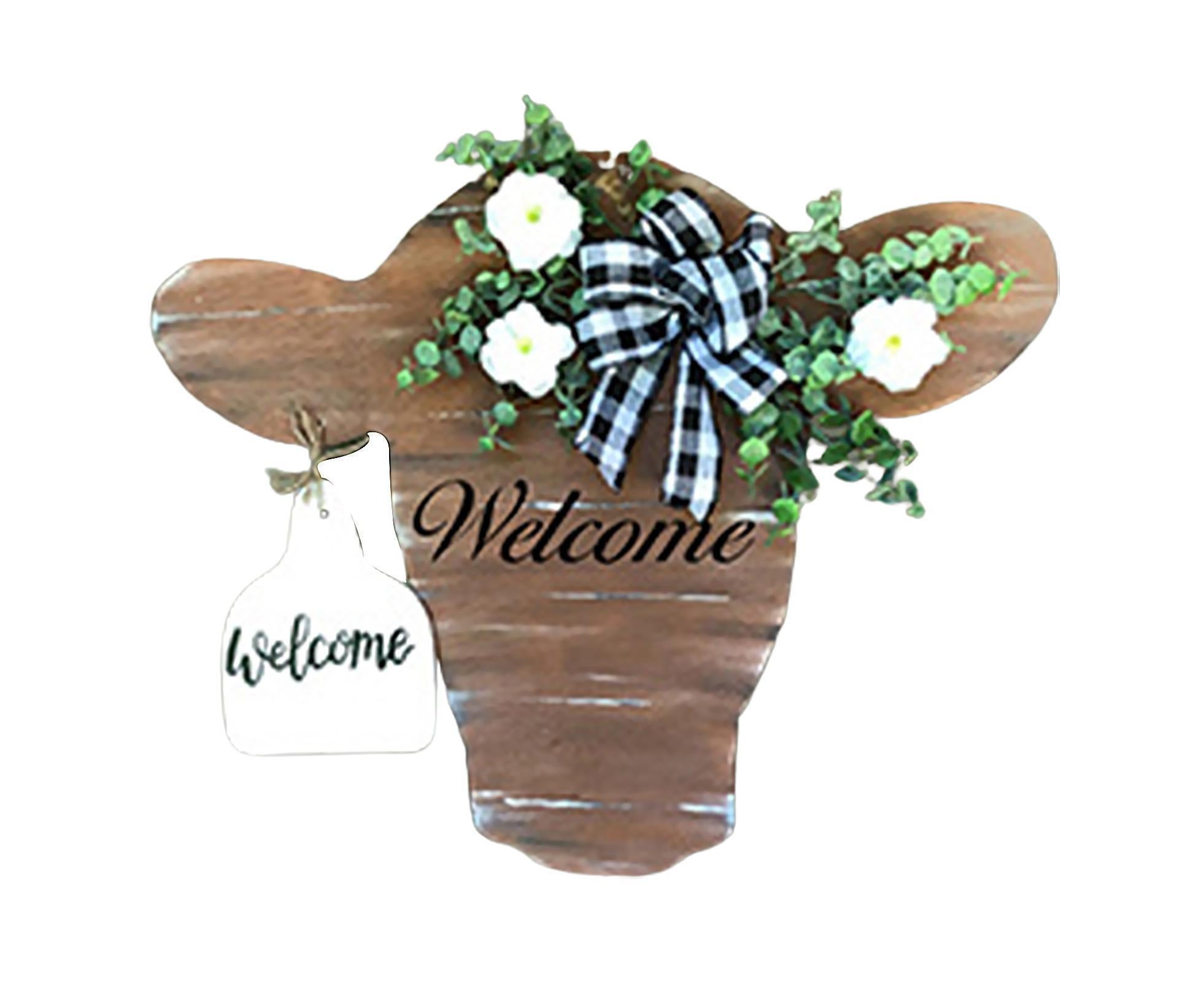 Welcome Porch Sign Cow Head Shaped DIY Craft Acrylic Ornamental Front Door Hanger for Home-Brown - Image 1