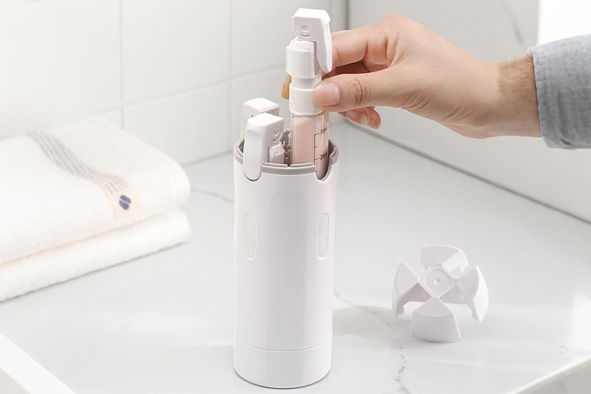 4 in 1 Travel Dispenser with 30ml Travel Bottles Travel Bottles for Shampoo Lotion - White - Image 2