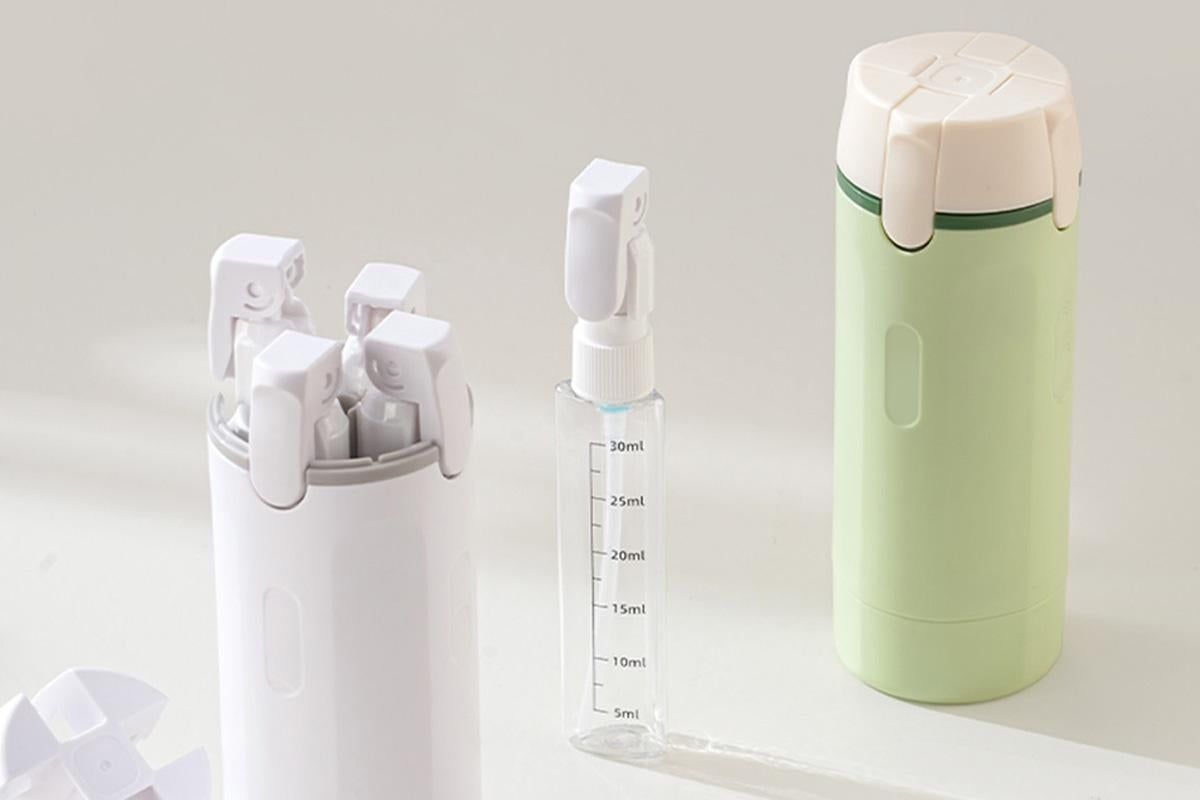 4 in 1 Travel Dispenser with 30ml Travel Bottles Travel Bottles for Shampoo Lotion - White - Image 5