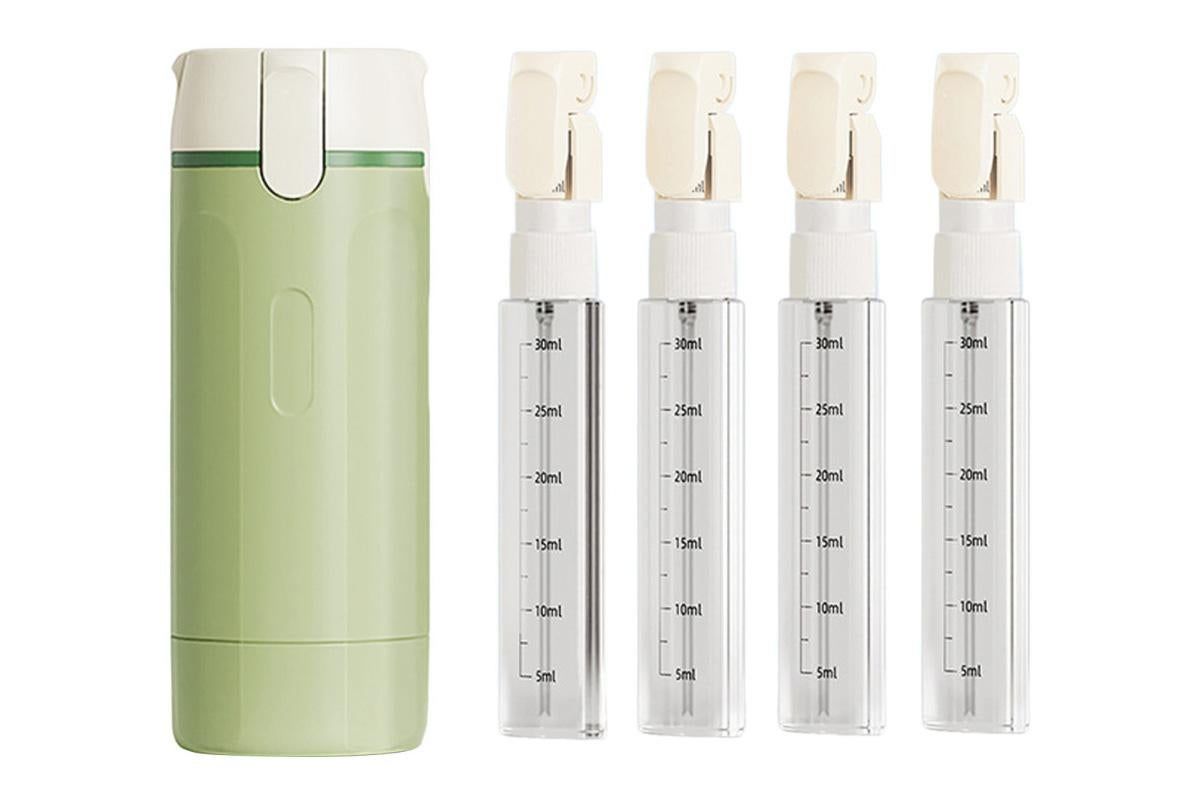 4 in 1 Travel Dispenser with 30ml Travel Bottles Travel Bottles for Shampoo Lotion - Green - Image 2