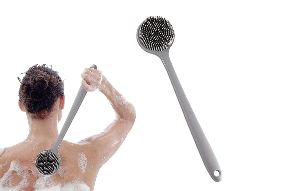 Long Handle Bath Shower Brush Back Scrubber Back Scrubber for Shower Bath Body Brush with Long Handle for Men and Women -Gray - Image 1
