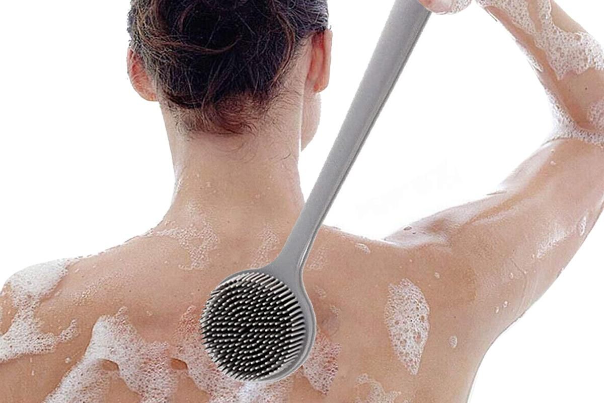 Long Handle Bath Shower Brush Back Scrubber Back Scrubber for Shower Bath Body Brush with Long Handle for Men and Women -Gray - Image 3