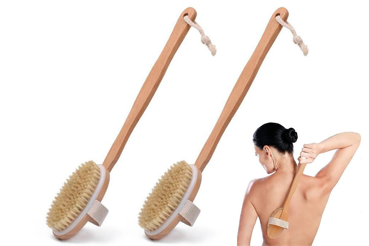 2 Pieces Long Handle Back Shower Brush with Detachable Hand Strap - Image 1