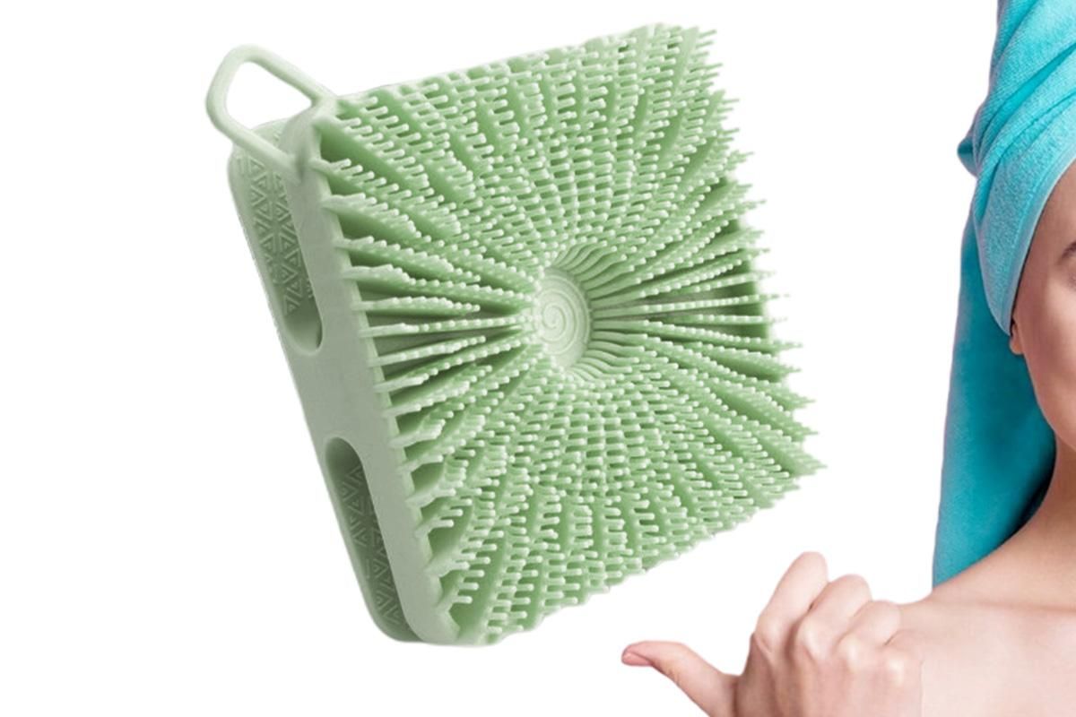 Dual Sided 2 In 1 Silicone Body Shower Scrubber Body Brush Buffer Scrubber - Green - Image 1