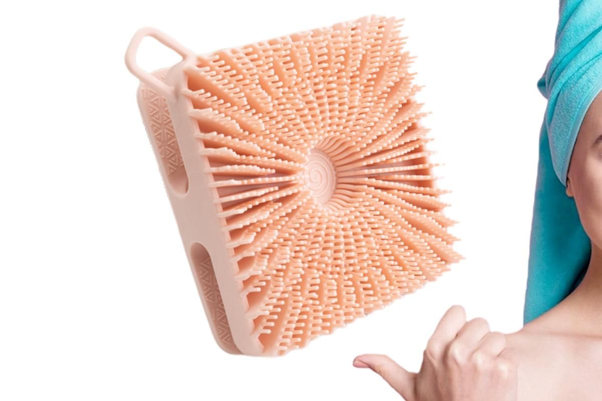 Dual Sided 2 In 1 Silicone Body Shower Scrubber Body Brush Buffer Scrubber - Pink - Image 1