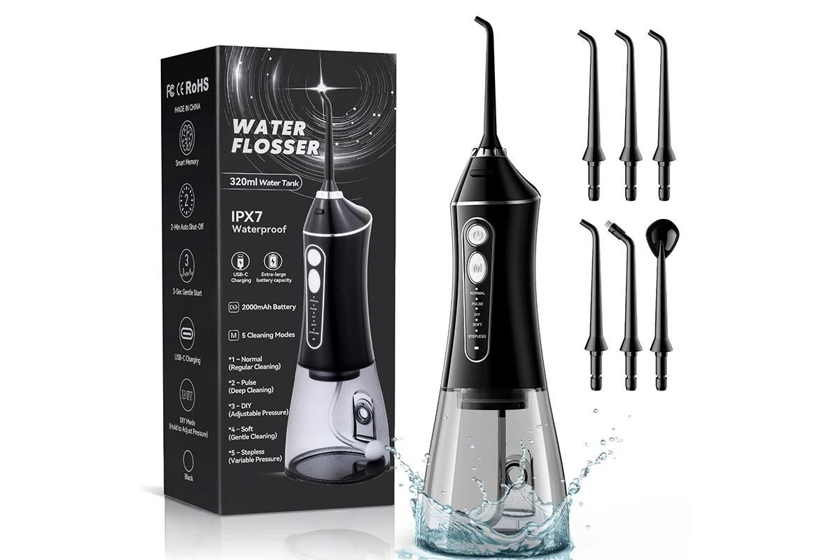 Water Dental Flosser Pick for Teeth 5 Modes Cordless Portable 320ML Larger Tank Water Teeth Cleaner IPX7 Waterproof Flossing Cleaning Picks for Home Travel - Image 1