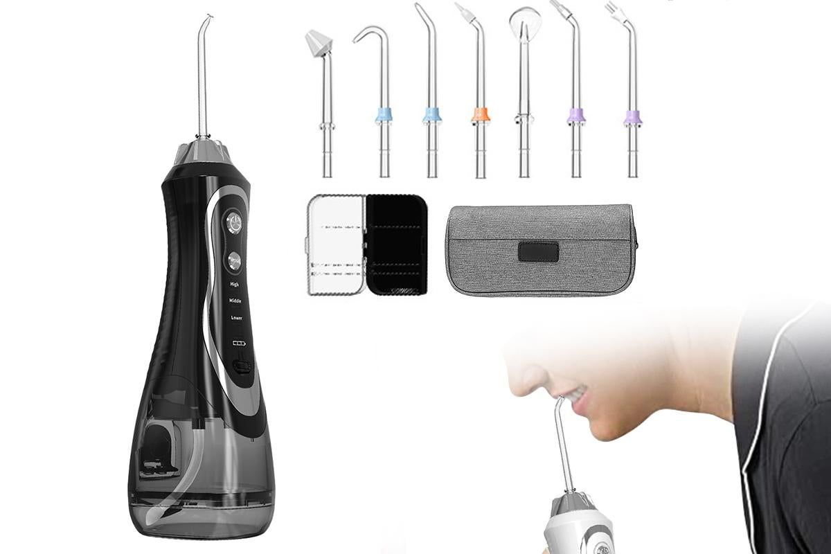 Cordless Electric Water Flosser Dental Oral Irrigator Water Teeth Cleaner Picks for Home Travel with 7 Jet Tips Dental Care -Black - Image 1