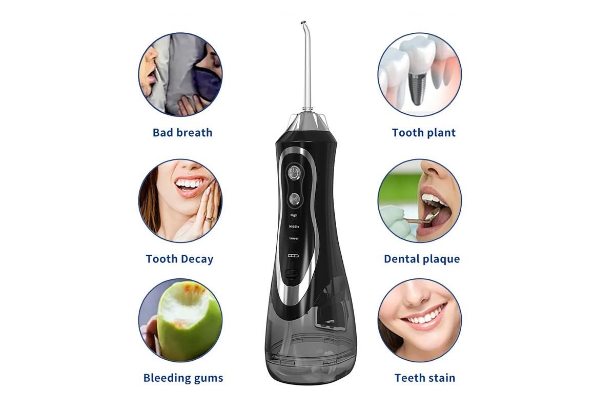 Cordless Electric Water Flosser Dental Oral Irrigator Water Teeth Cleaner Picks for Home Travel with 7 Jet Tips Dental Care -Black - Image 3
