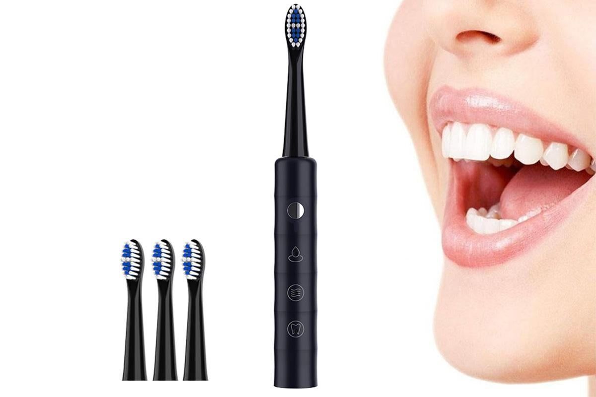 Electric Toothbrush for Adults Powerful Sonic Toothbrush 6 Modes with 4 Replacement Brush Heads - Black - Image 1