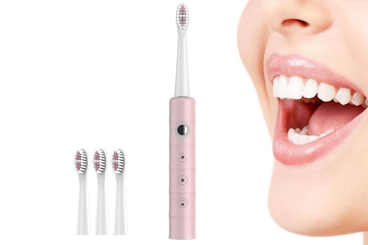 Electric Toothbrush for Adults Powerful Sonic Toothbrush 6 Modes with 4 Replacement Brush Heads - Pink - Image 1